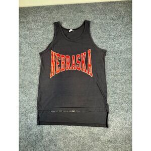 Vintage Artex Nebraska Huskers Tank Top‎ Black Red Cotton Made in USA Large